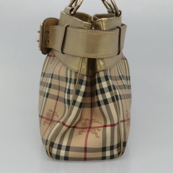 BURBERRY Nova Check Tote Bag PVC Beige Gold Auth 116135 - Picture 4 of 16